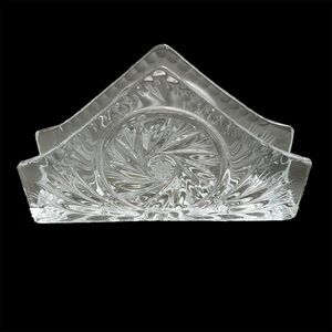 Vintage American Cut Clear Glass Pinwheel Cut Pattern Napkin Holder EXCELLENT